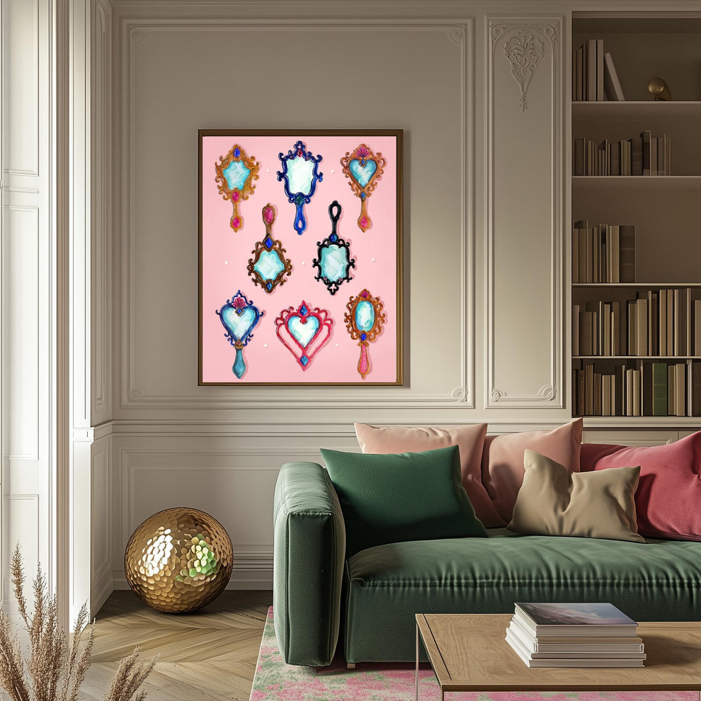 Mermaid Mirrors – Coquette Vanity Art Print, Vintage Aesthetic Decor, Pastel Mermaidcore Wall Art