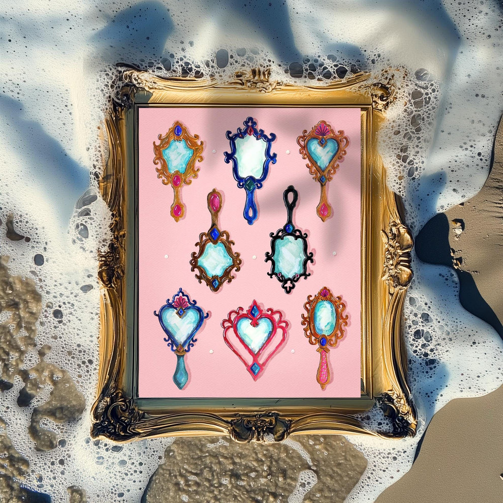 Mermaid Mirrors – Coquette Vanity Art Print, Vintage Aesthetic Decor, Pastel Mermaidcore Wall Art