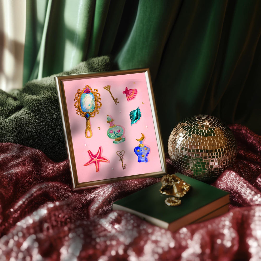 Pearls and Things – Coquette Vanity Print – Pastel Coastal Wall Art – Dark Feminine Ocean Decor – Mystical Mermaidcore Aesthetic