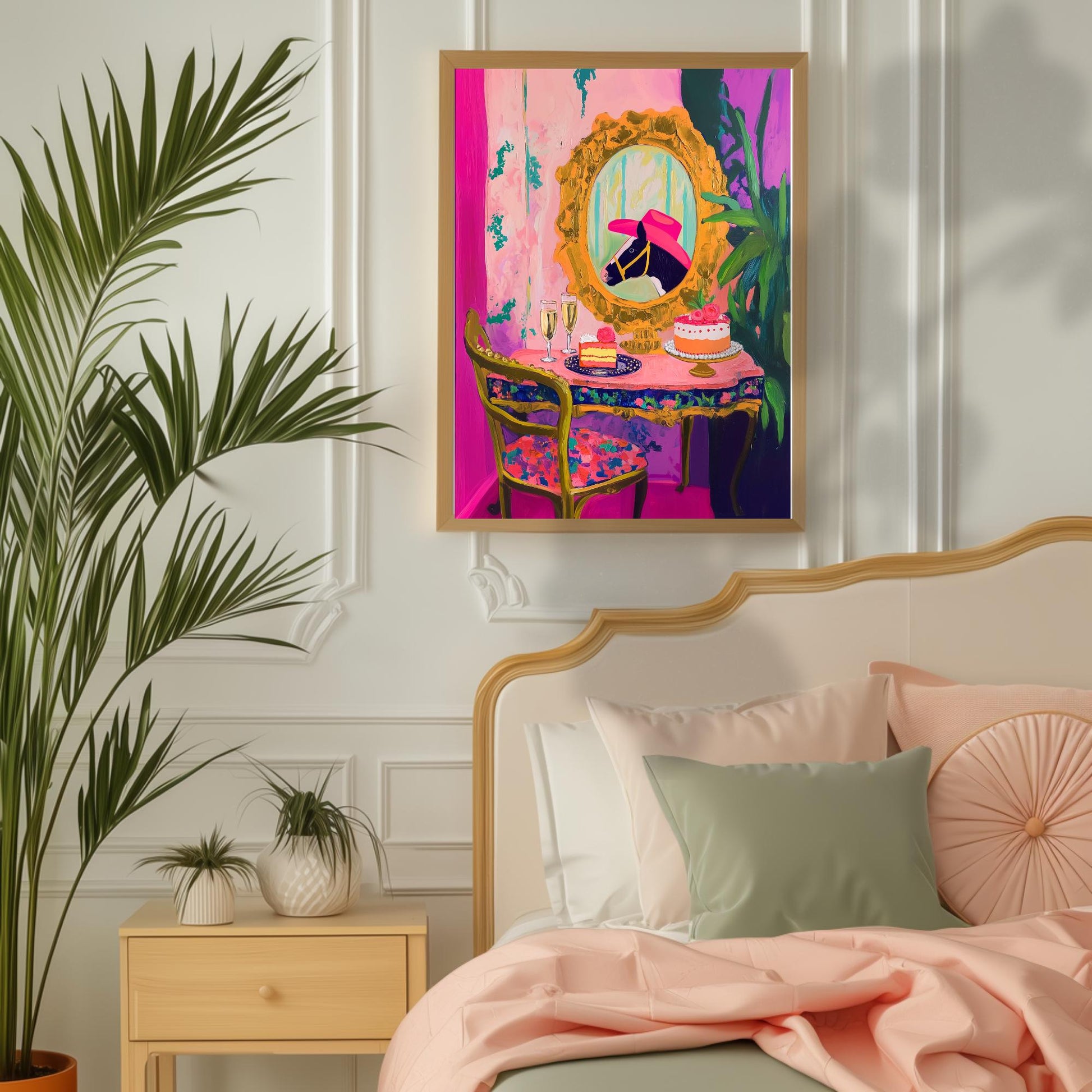 This Horse Did NOT Wait For Anyone's Permission - Cowboy Horse Print - Horse in Cowboy Hat Wall Art – Maximalist Western Decor – Pink Decor
