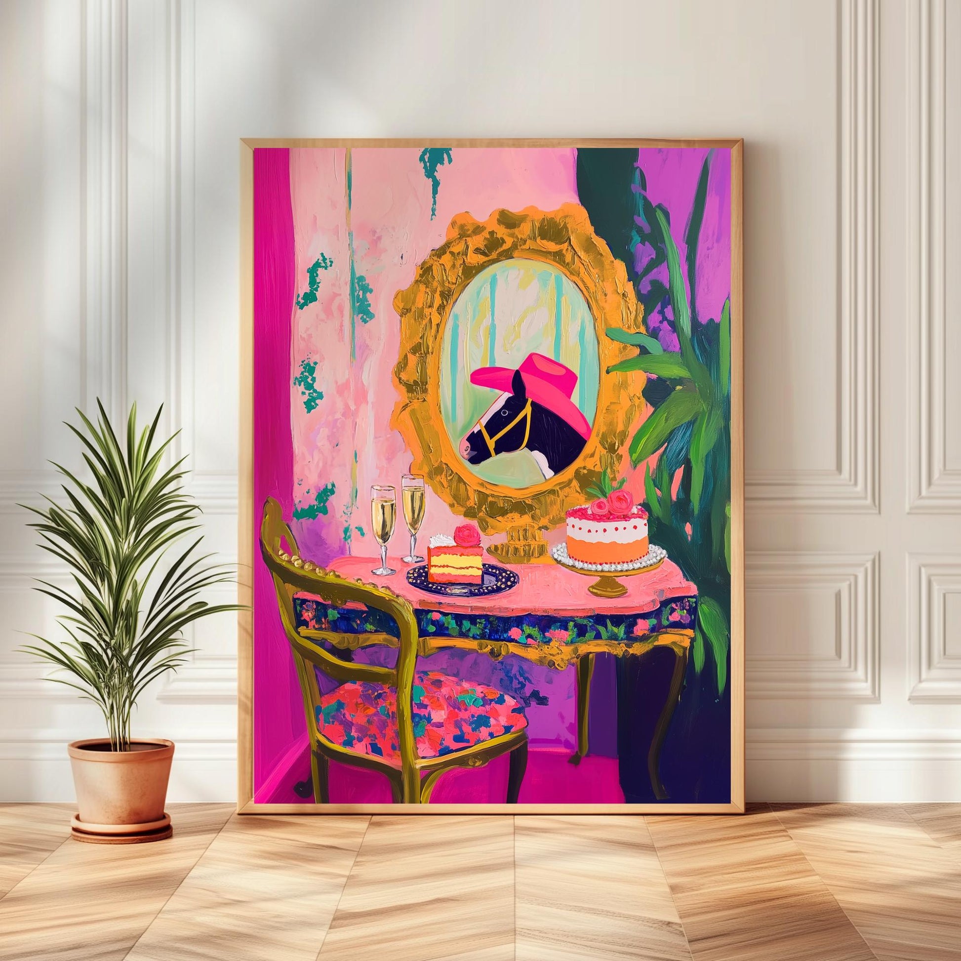 This Horse Did NOT Wait For Anyone's Permission - Cowboy Horse Print - Horse in Cowboy Hat Wall Art – Maximalist Western Decor – Pink Decor
