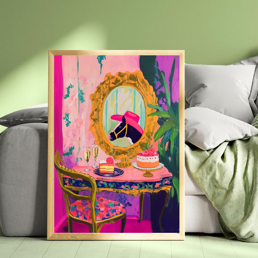 This Horse Did NOT Wait For Anyone's Permission - Cowboy Horse Print - Horse in Cowboy Hat Wall Art – Maximalist Western Decor – Pink Decor