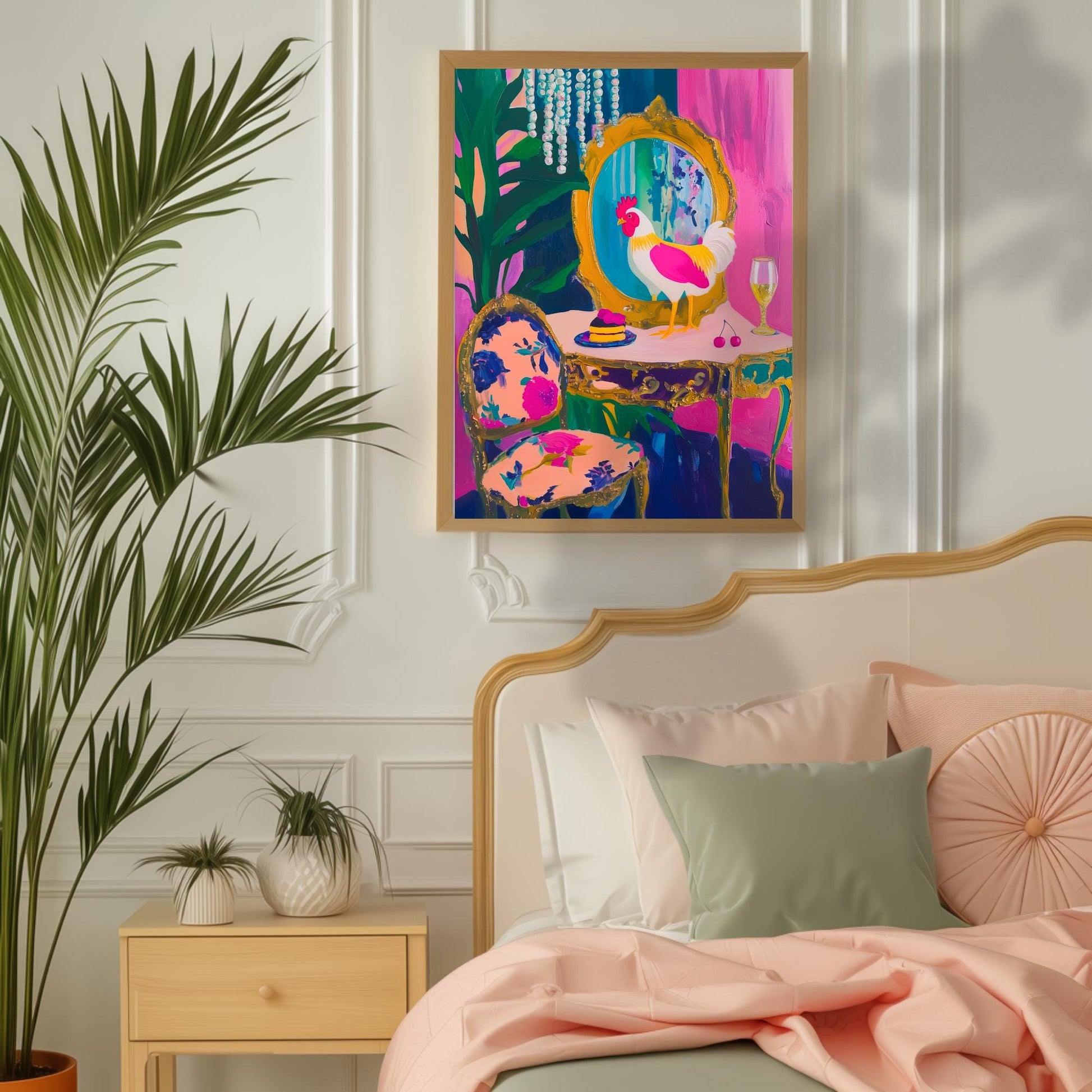 Unapologetic Chicken Might Step In Your Desserts - Maximalist Vanity Print – Farm Animal Rooster Decor – Funny Wall Art – Bold Art Print