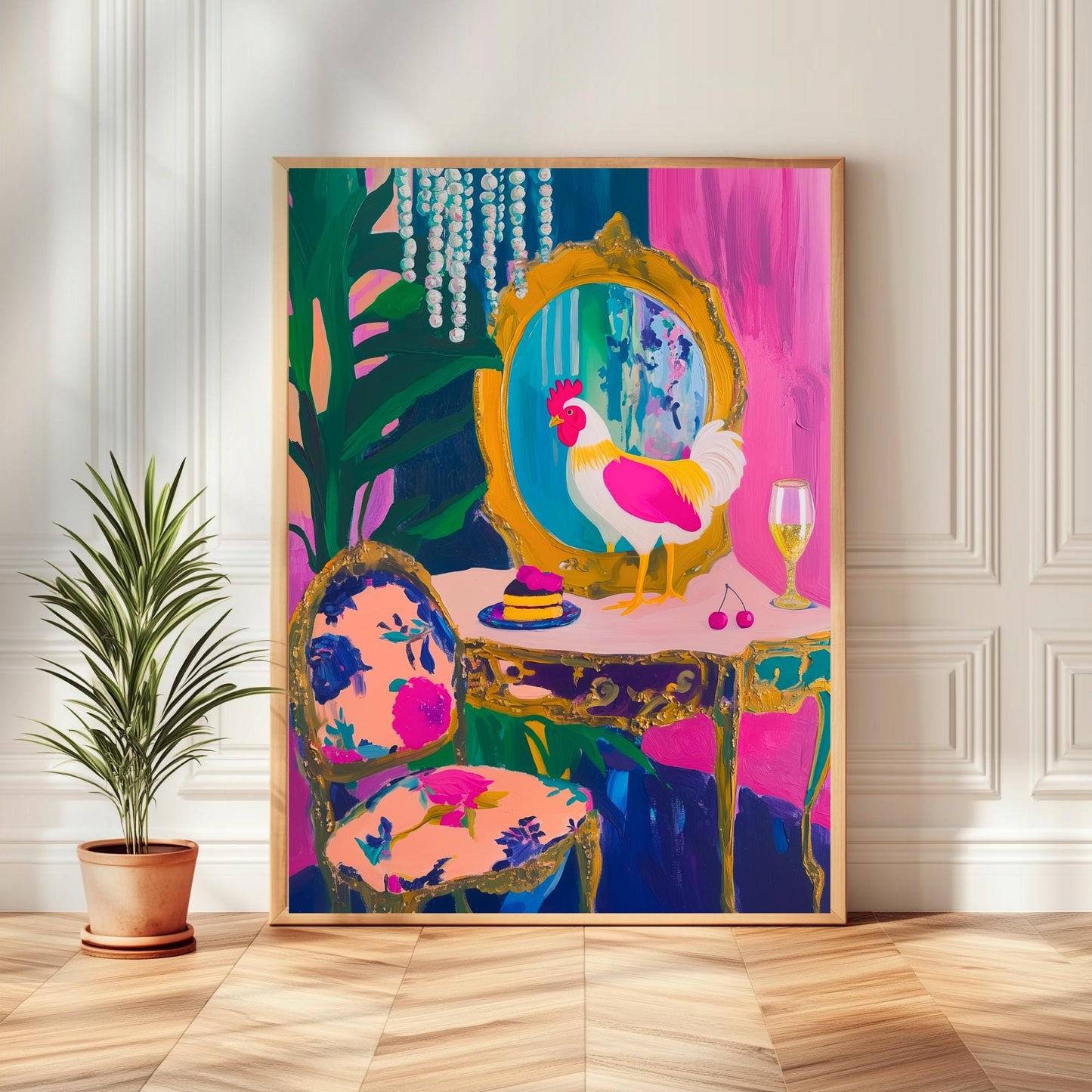 Unapologetic Chicken Might Step In Your Desserts - Maximalist Vanity Print – Farm Animal Rooster Decor – Funny Wall Art – Bold Art Print
