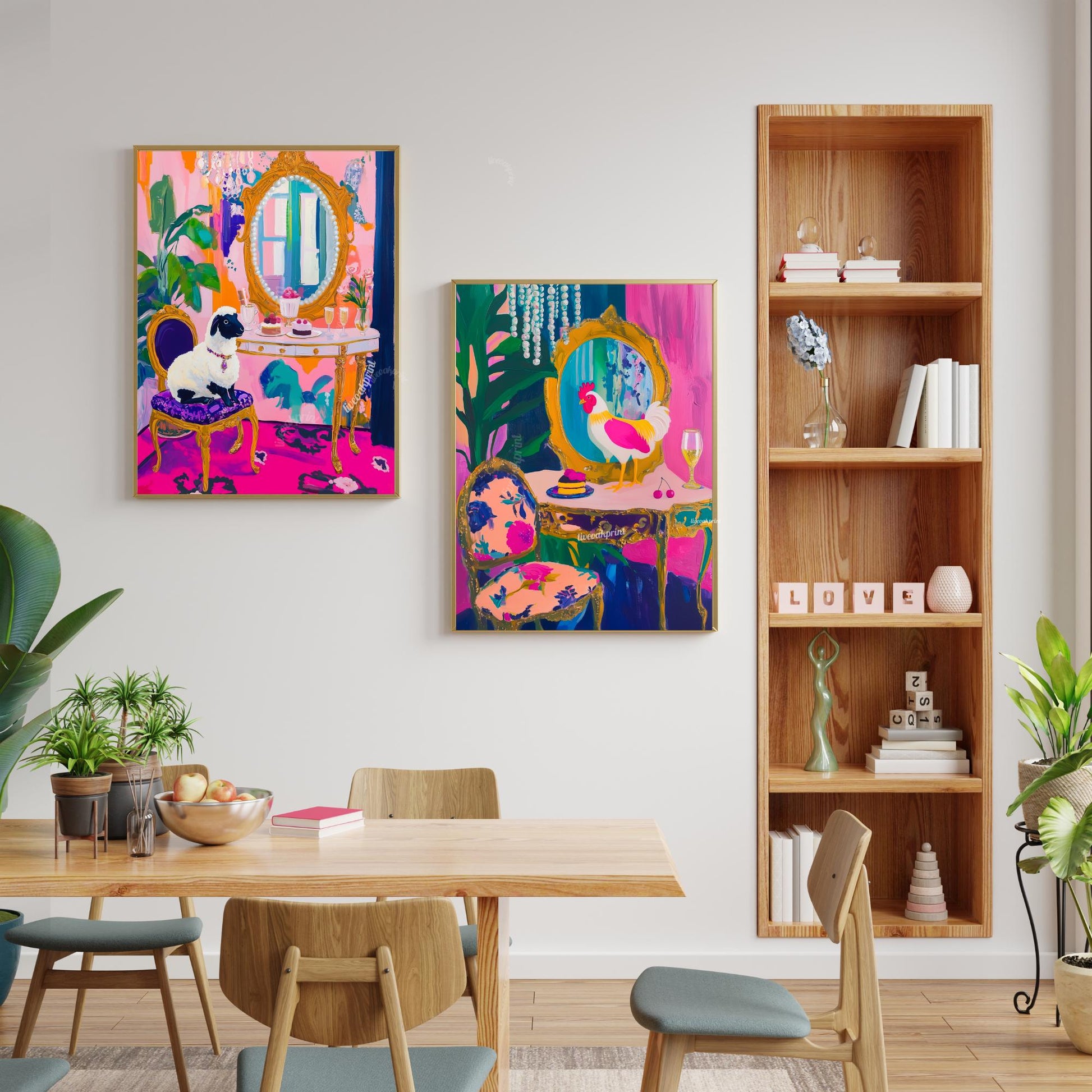 Sheep In Jeweled Necklace Is Excited To Destroy Your Evening Plans- Maximalist Glam Animal Print – Funny Whimsical Sheep Art Gallery Wall