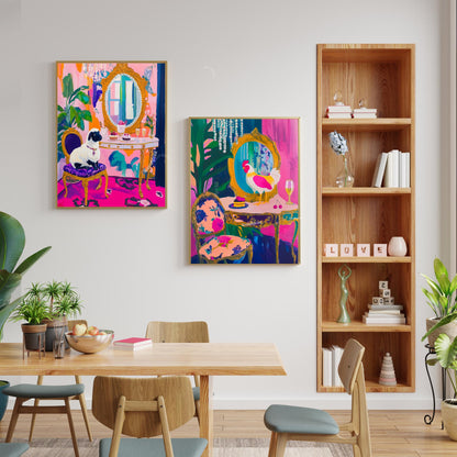 Sheep In Jeweled Necklace Is Excited To Destroy Your Evening Plans- Maximalist Glam Animal Print – Funny Whimsical Sheep Art Gallery Wall