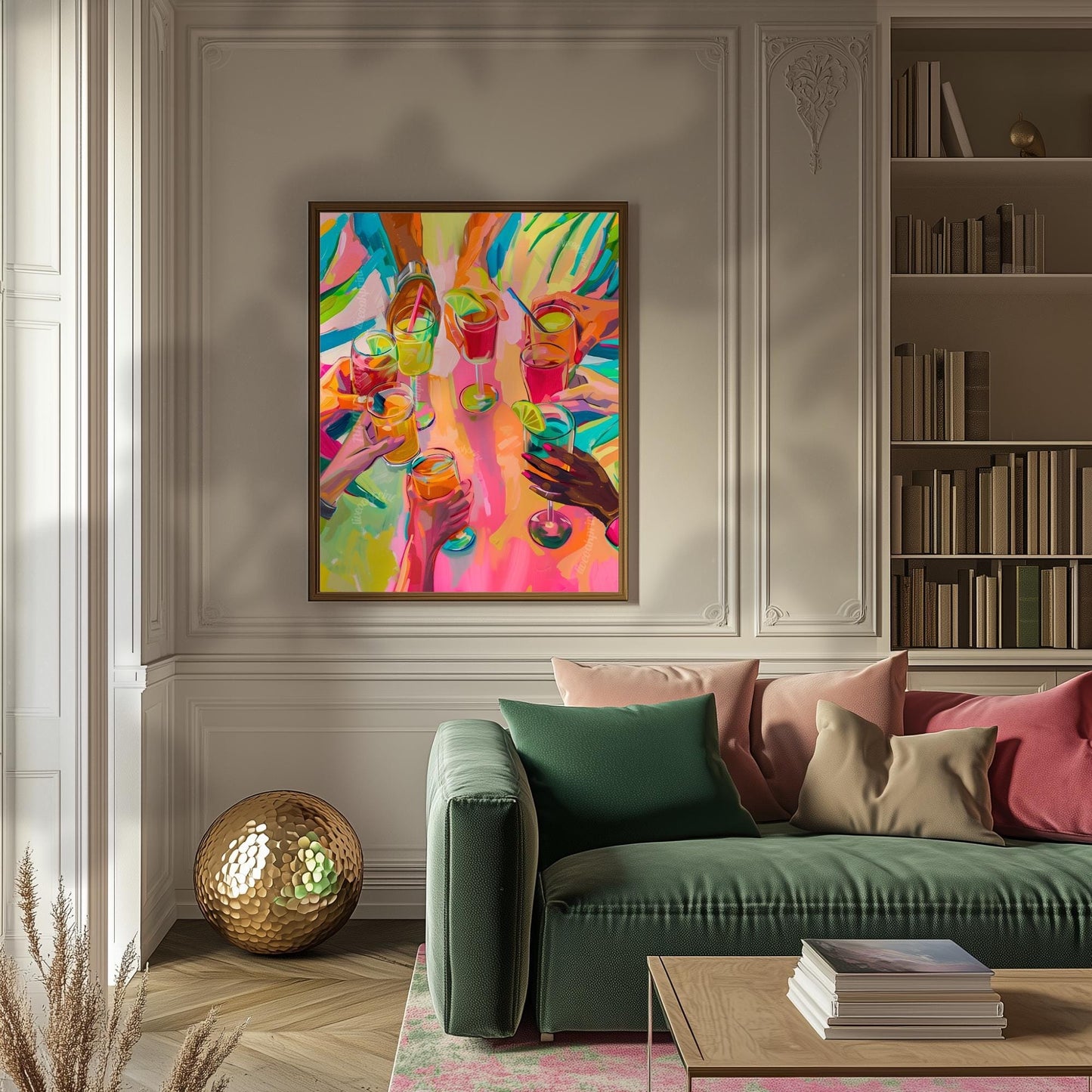 Colorful Cocktail Cheers Print – Vertical Party Wall Art – Summer Drink Poster – Dopamine Decor – Vibrant Bar Cart Artwork