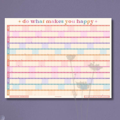 Do What Makes You Happy Calendar – Pastel Mid Year Wall Planner 2025–2026 – Aesthetic Dopamine Decor – July Start School Year Calendar