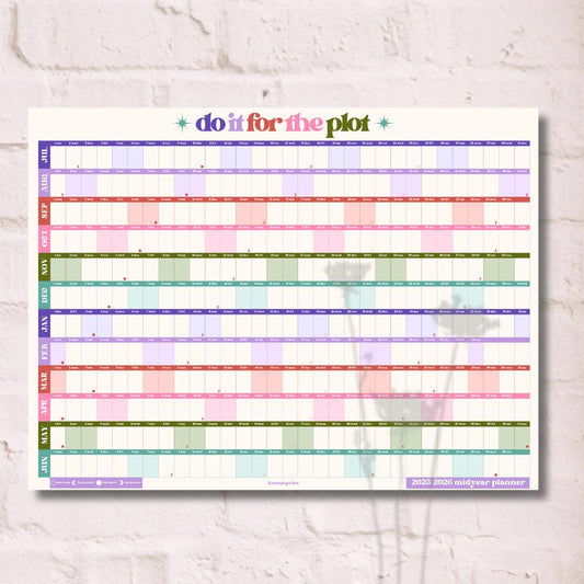 Do It For The Plot Wall Planner – Mid Year Calendar 2025–2026 – July Start Academic Planner – Dopamine Decor – Aesthetic Dorm Wall Art