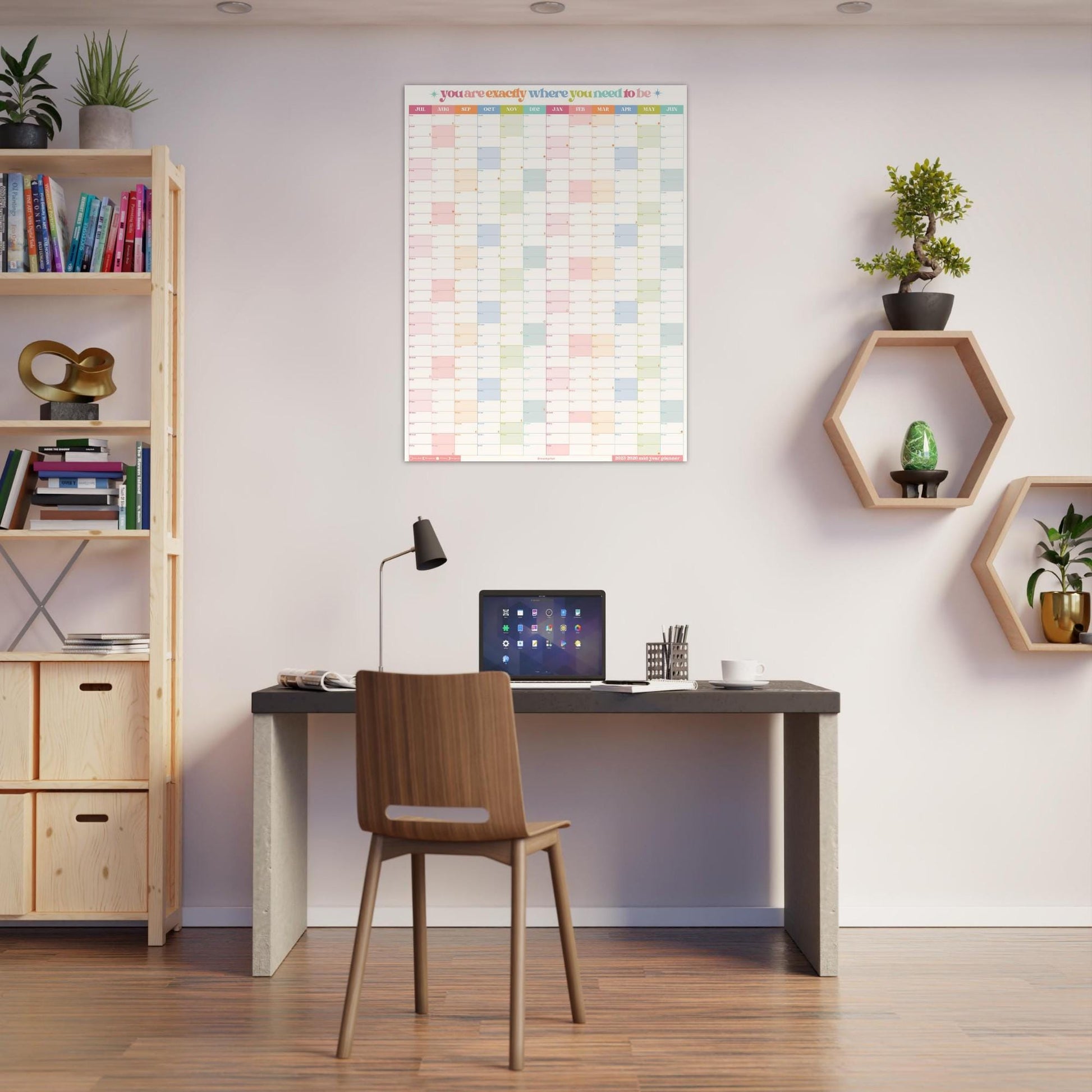 Vertical Wall Planner – You Are Exactly Where You Need To Be – Mid Year Calendar 2025–2026 – July Start – Motivational Dorm Classroom Decor