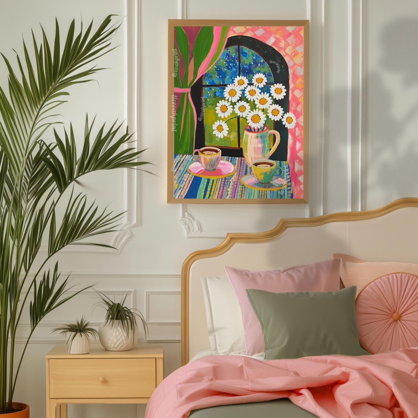 Chamomile Tea at Night Art Print – Moody Matisse-Inspired Tea Poster – Funky Kitchen or Bedroom Wall Art – Cozy Nighttime Tea Aesthetic