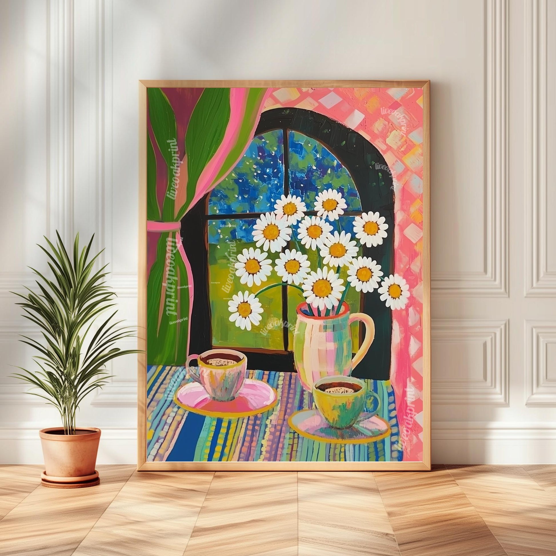 Chamomile Tea at Night Art Print – Moody Matisse-Inspired Tea Poster – Funky Kitchen or Bedroom Wall Art – Cozy Nighttime Tea Aesthetic