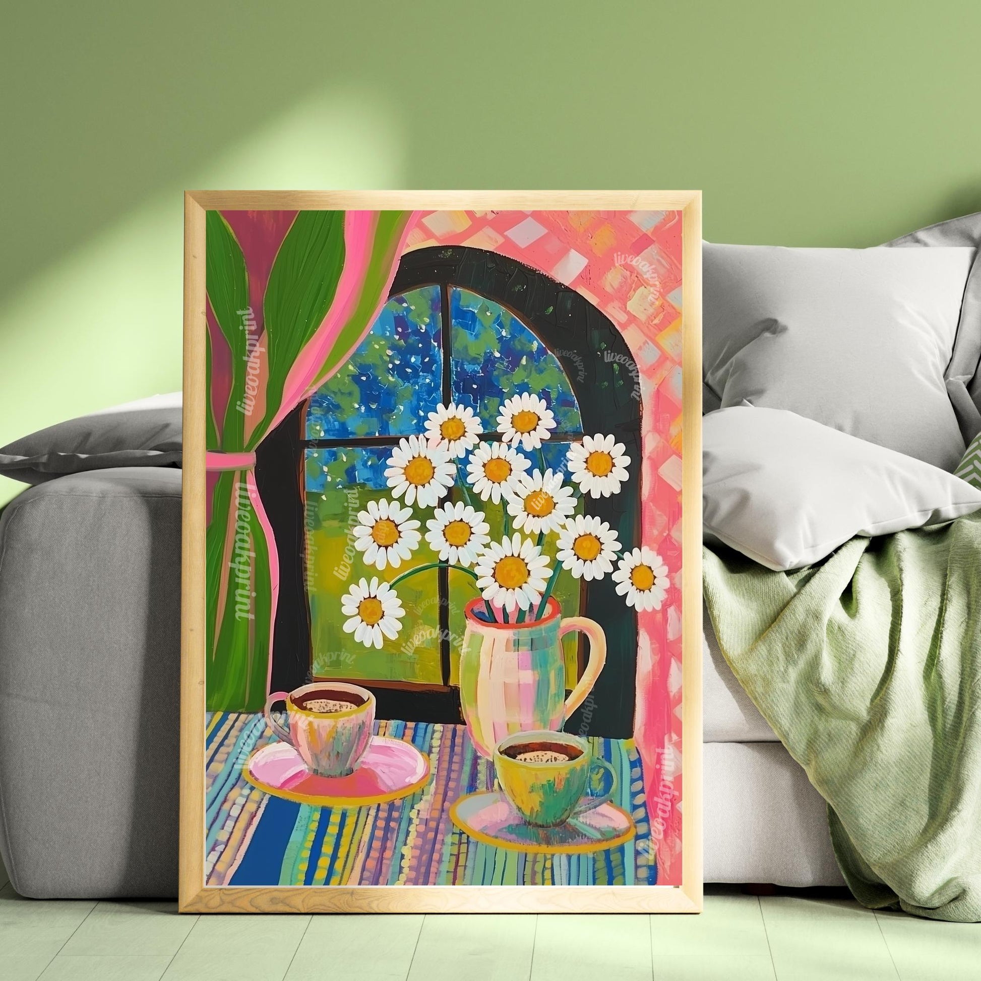 Chamomile Tea at Night Art Print – Moody Matisse-Inspired Tea Poster – Funky Kitchen or Bedroom Wall Art – Cozy Nighttime Tea Aesthetic