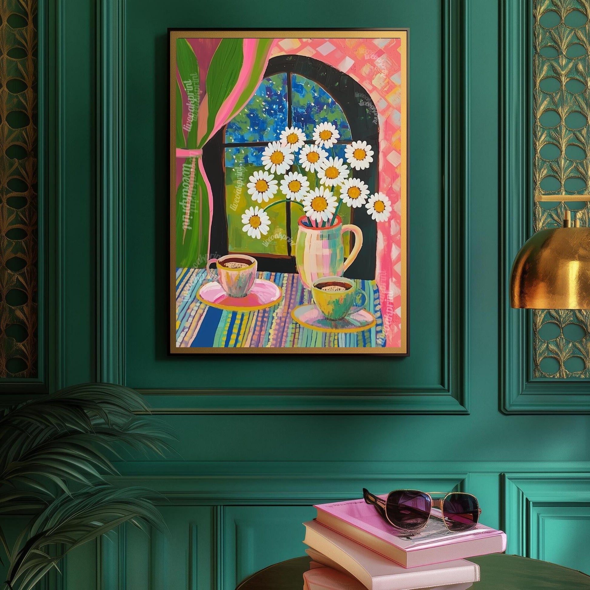 Chamomile Tea at Night Art Print – Moody Matisse-Inspired Tea Poster – Funky Kitchen or Bedroom Wall Art – Cozy Nighttime Tea Aesthetic