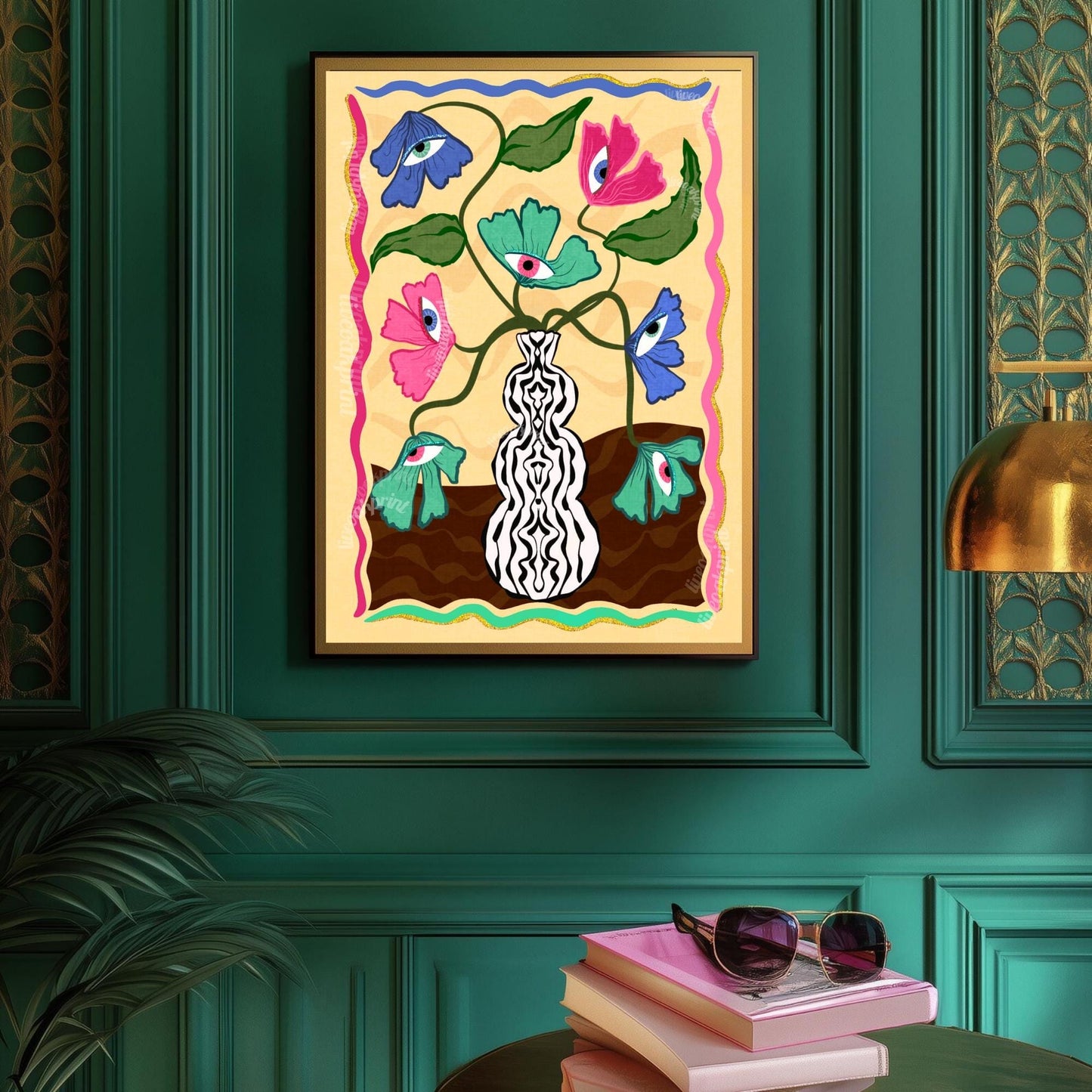 Surreal Eye Flower Print – Funky Dopamine Decor – Matisse-Inspired Bold Wall Art – Trippy Floral Poster – Aesthetic Art Print