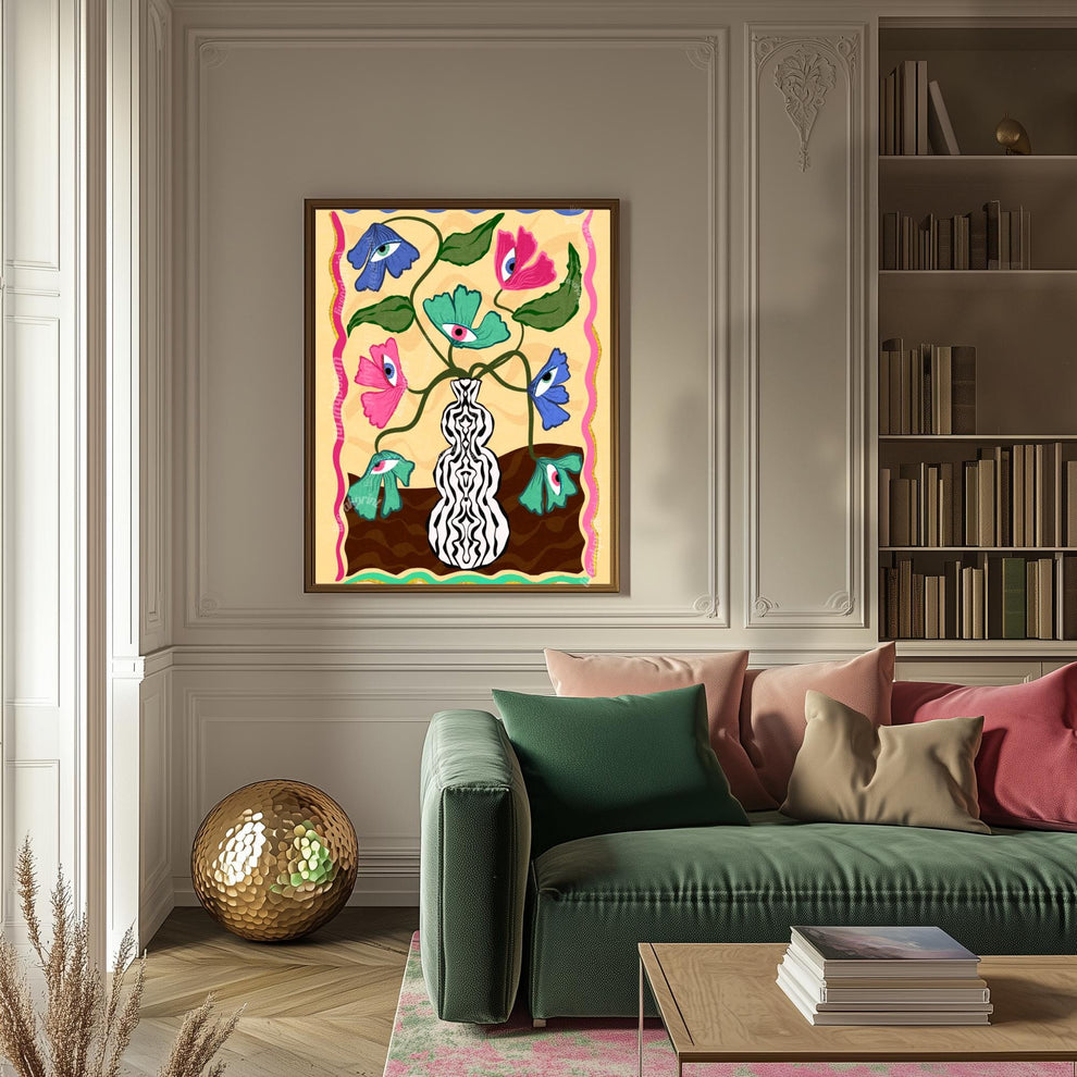 Surreal Eye Flower Print – Funky Dopamine Decor – Matisse-Inspired Bold Wall Art – Trippy Floral Poster – Aesthetic Art Print