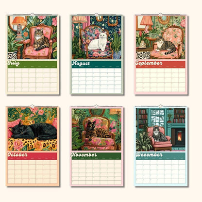2025–2026 Midyear Cat Calendar – Maximalist Wall Calendar – July Start Academic Planner – Cozy Cat Wall Art – Back to School Gift Cat Lovers