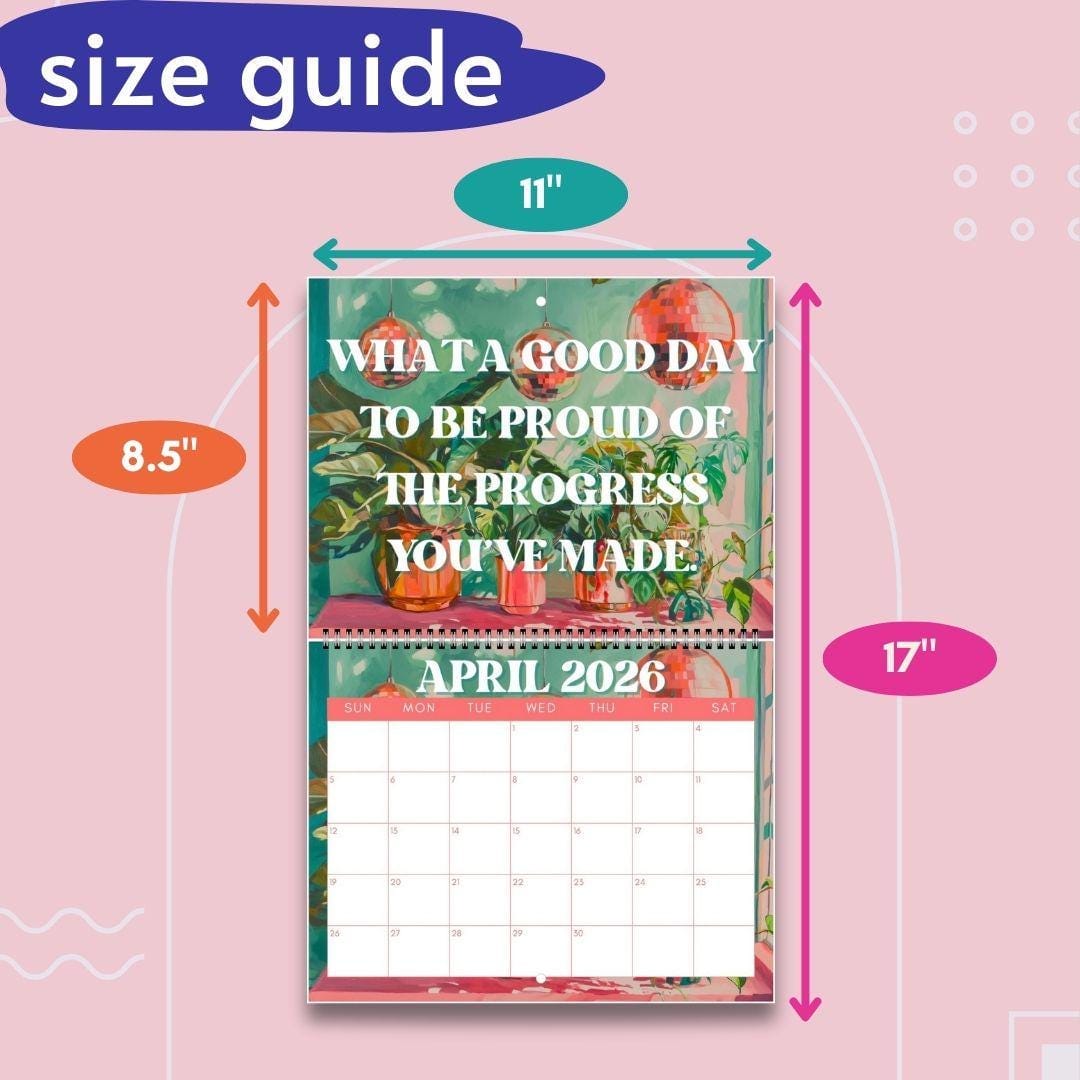 2025–2026 Inspirational Calendar – July Start Wall Calendar – Mid Year Motivational Planner – Disco & Botanical Decor – Home or Office