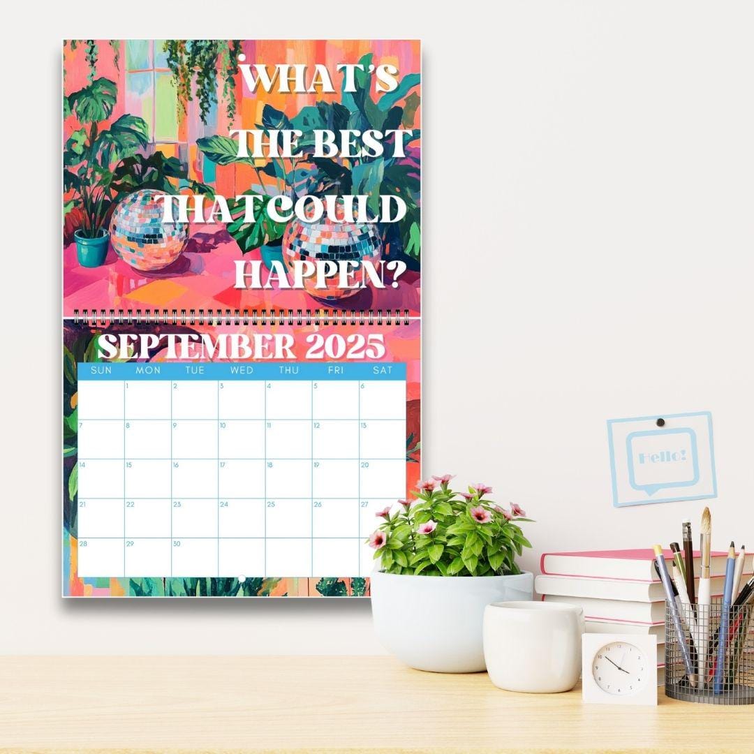 2025–2026 Inspirational Calendar – July Start Wall Calendar – Mid Year Motivational Planner – Disco & Botanical Decor – Home or Office