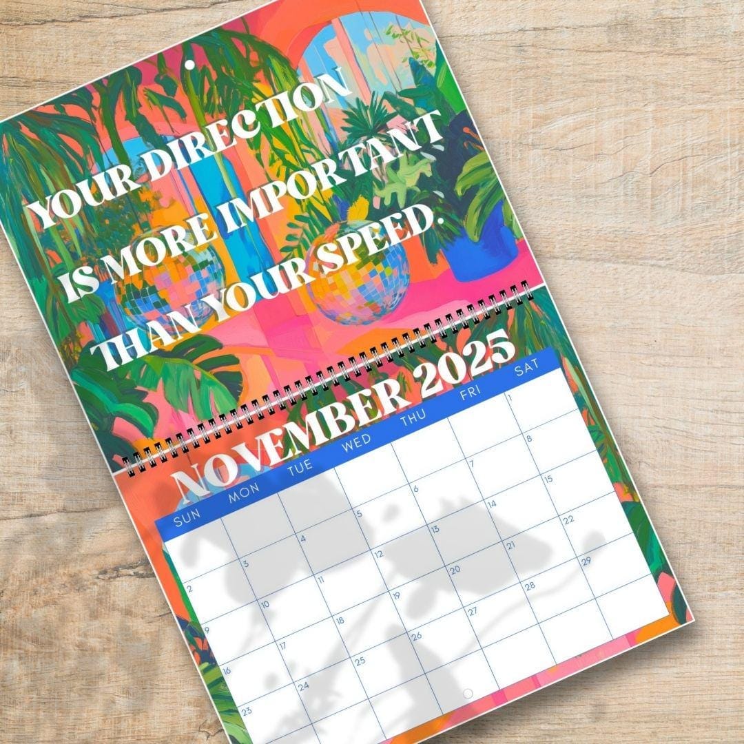 2025–2026 Inspirational Calendar – July Start Wall Calendar – Mid Year Motivational Planner – Disco & Botanical Decor – Home or Office