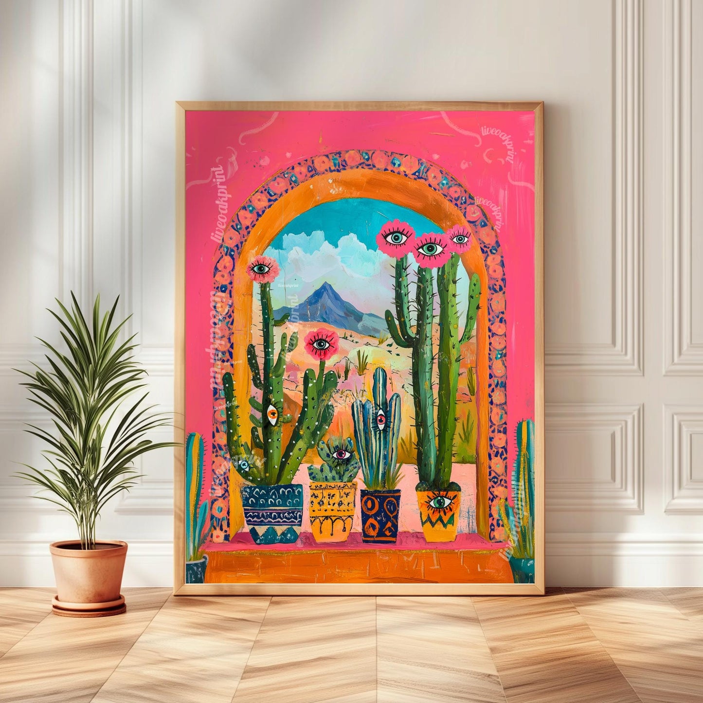 Surreal Cactus Art Print – Western Wall Art – Funky Eye Art Print – Pink Desert Decor – Maximalist Plant Poster Living Room Dopamine Decor