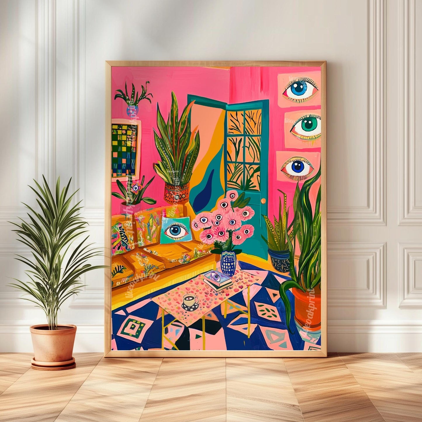 Surreal Living Room Art Print – Maximalist Boho Wall Decor