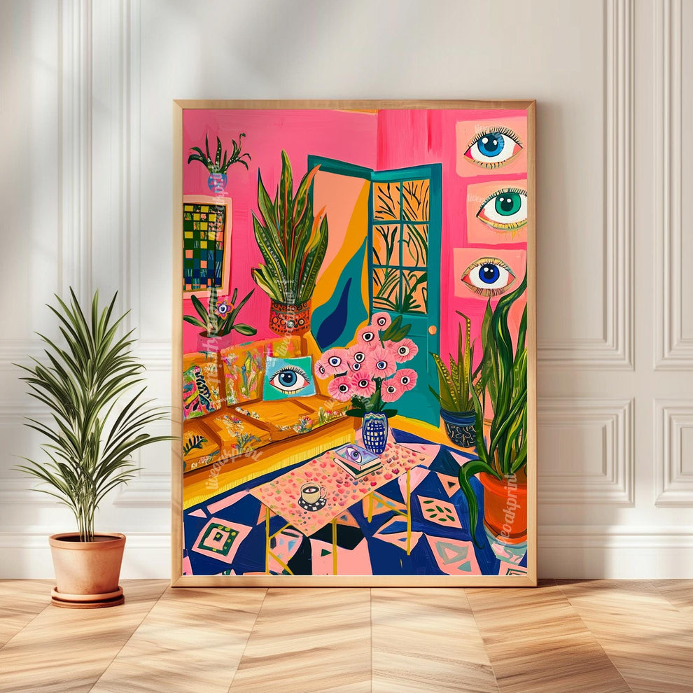 Surreal Living Room Art Print – Maximalist Boho Wall Decor