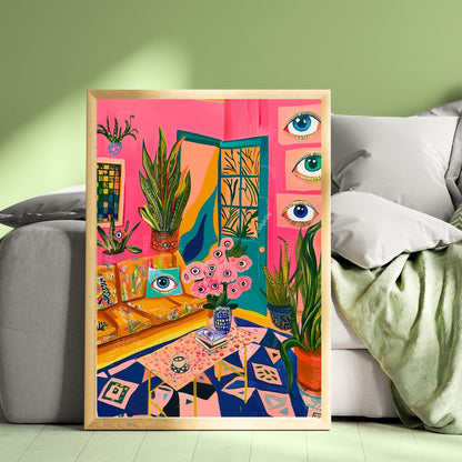 Surreal Living Room Art Print – Maximalist Boho Wall Decor