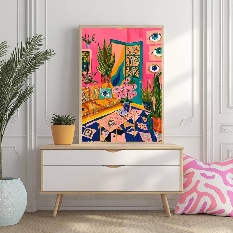 Surreal Living Room Art Print – Maximalist Boho Wall Decor