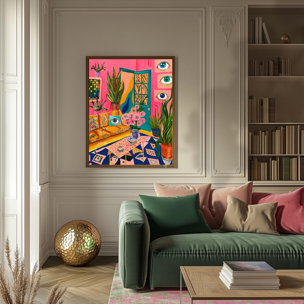 Surreal Living Room Art Print – Maximalist Boho Wall Decor