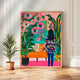 Woman in Surreal Living Room Art Print – Maximalist Boho Wall Decor