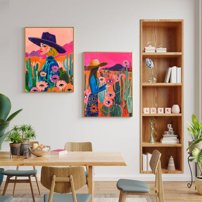 Surreal Cowgirl Flower Art Print – Funky Western Wall Art – Eye Flower Cactus Print – Pink Maximalist Desert Decor – Eclectic Wall Art