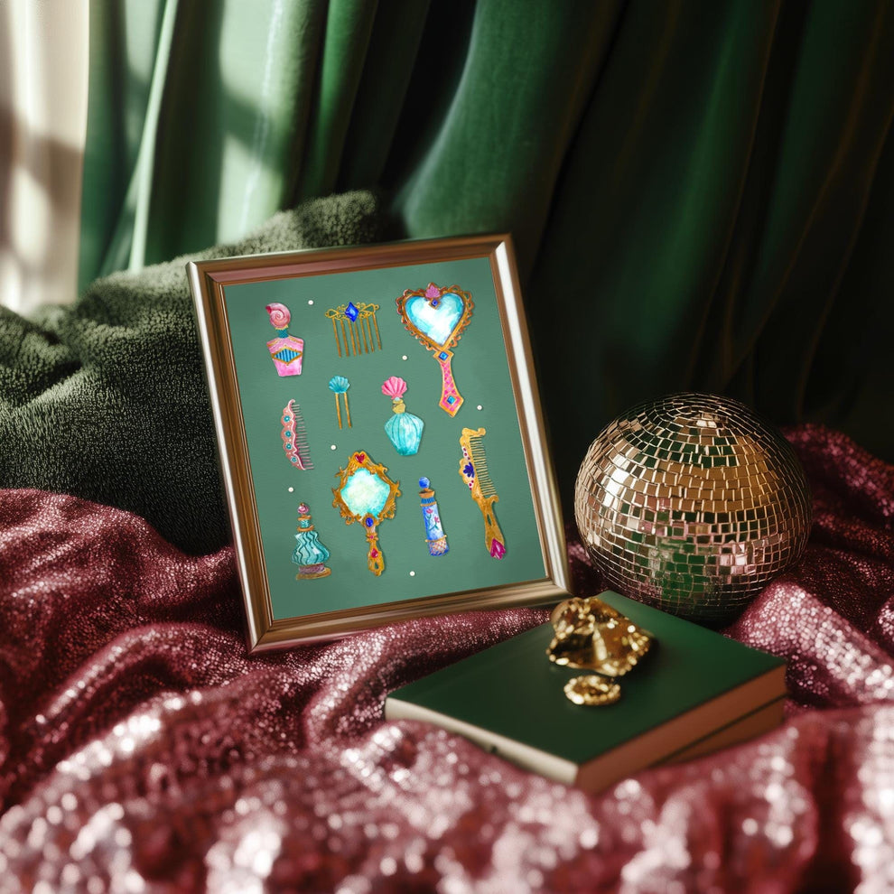 Vanity Relics Art Print – Messy Coquette Aesthetic – Vintage Perfume Wall Art – Feminine Gothic Decor – Baroque Print