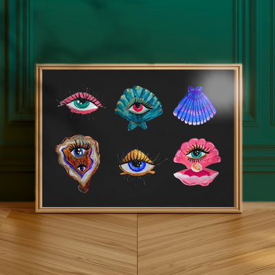 Ocean Eyes Art Print – Surreal Eye Wall Art Moody Coastal Aesthetic Print Maximalist Ocean Decor Gallery Wall Art Psychedelic Art Print
