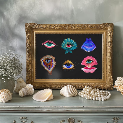 Ocean Eyes Art Print – Surreal Eye Wall Art Moody Coastal Aesthetic Print Maximalist Ocean Decor Gallery Wall Art Psychedelic Art Print
