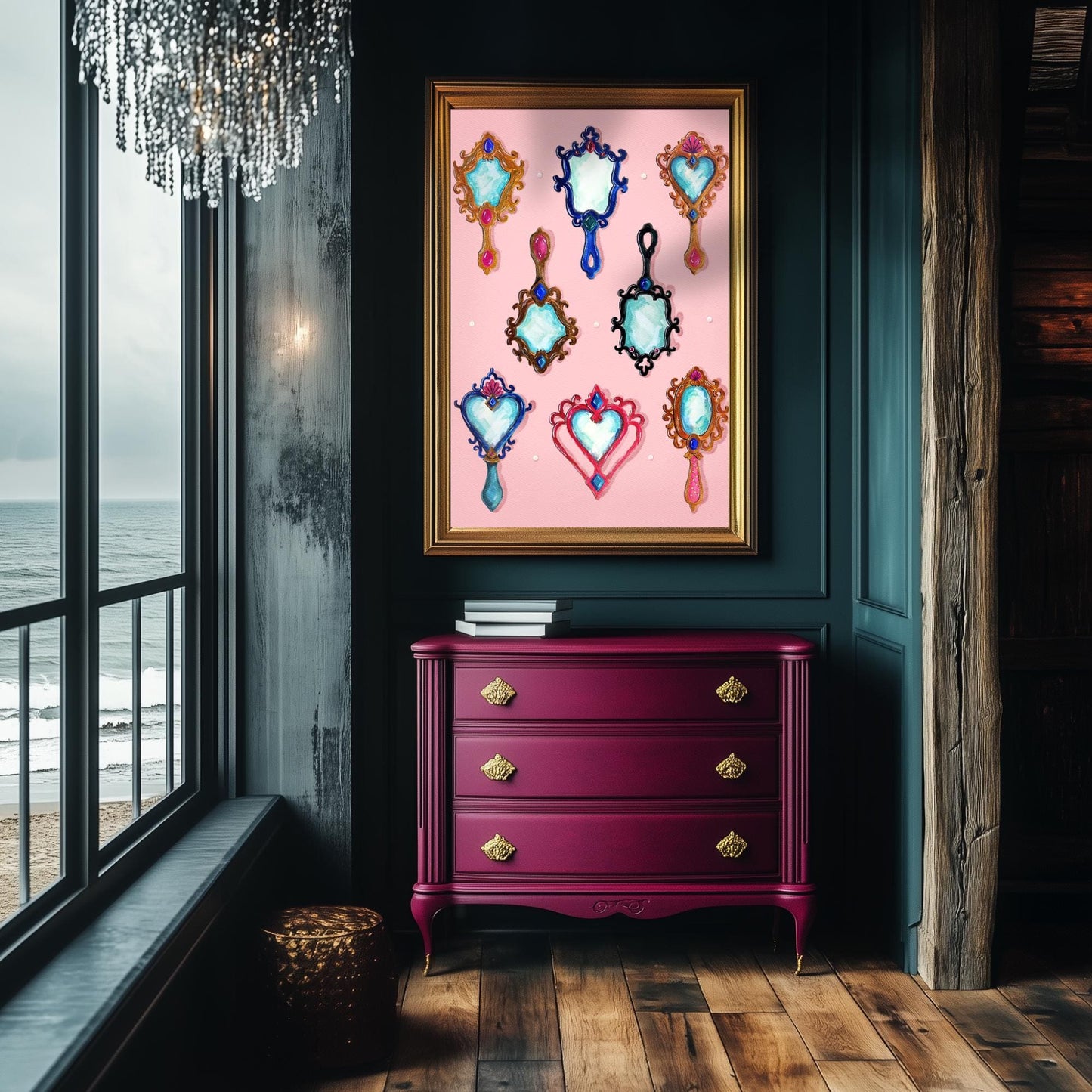 Mermaid Mirrors – Coquette Vanity Art Print, Vintage Aesthetic Decor, Pastel Mermaidcore Wall Art