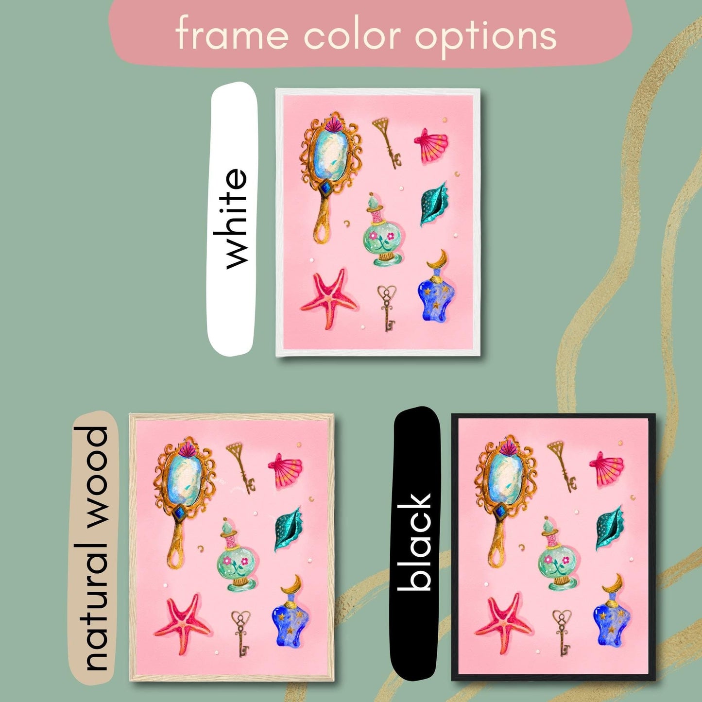 Pearls and Things – Coquette Vanity Print – Pastel Coastal Wall Art – Dark Feminine Ocean Decor – Mystical Mermaidcore Aesthetic