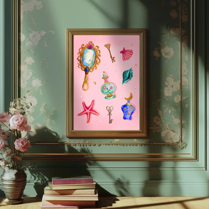 Pearls and Things – Coquette Vanity Print – Pastel Coastal Wall Art – Dark Feminine Ocean Decor – Mystical Mermaidcore Aesthetic