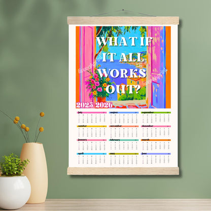 2025–2026 Wall Calendar – What If It All Works Out – Mid Year Academic Calendar – Mediterranean Wall Art