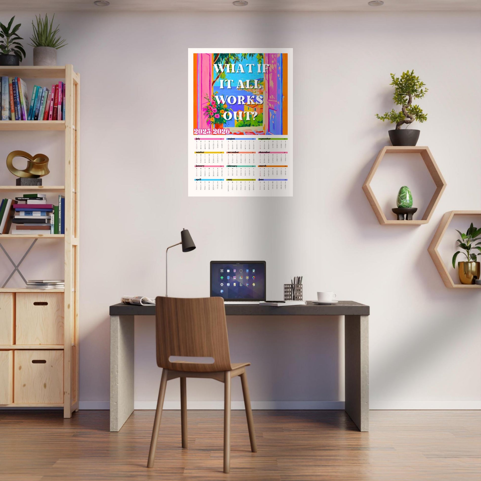 2025–2026 Wall Calendar – What If It All Works Out – Mid Year Academic Calendar – Mediterranean Wall Art