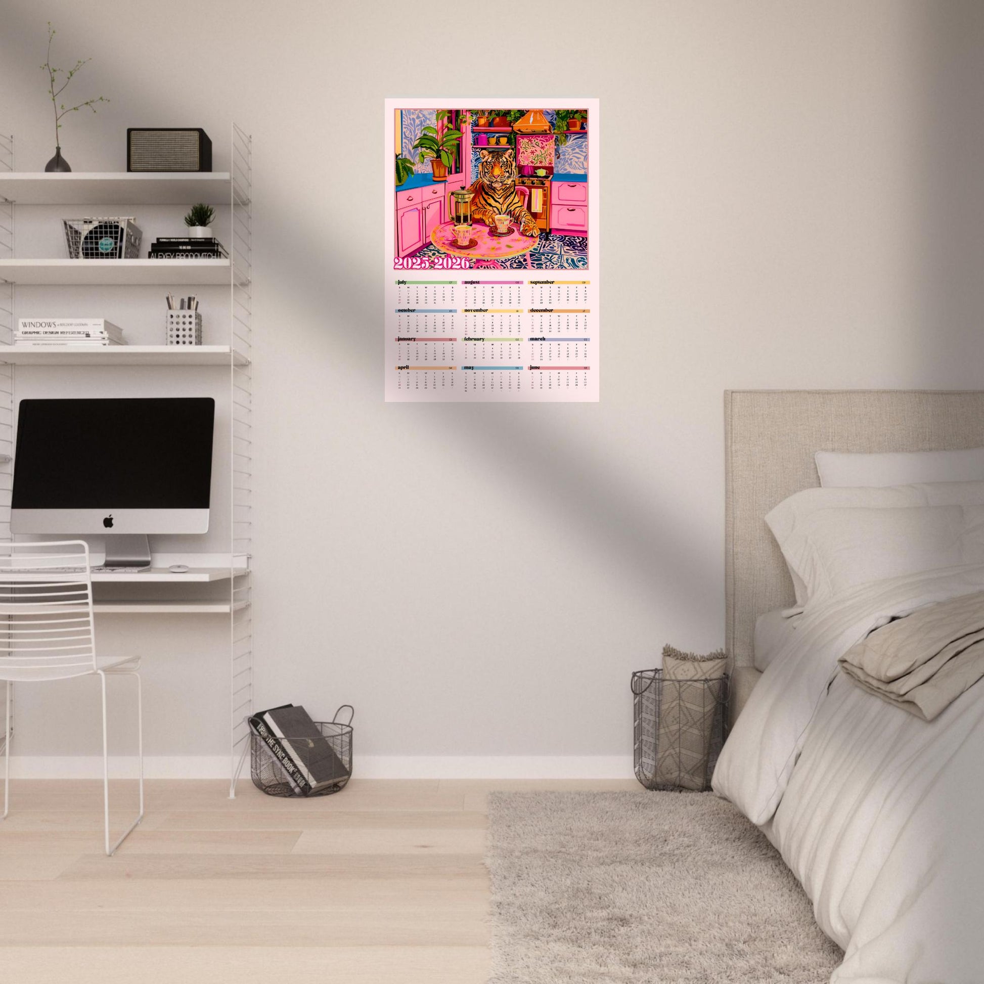 2025–2026 Tiger Calendar – Mid Year Wall Calendar – One Page Kitchen Calendar – Colorful Dopamine Decor – Academic Year at a Glance Planner