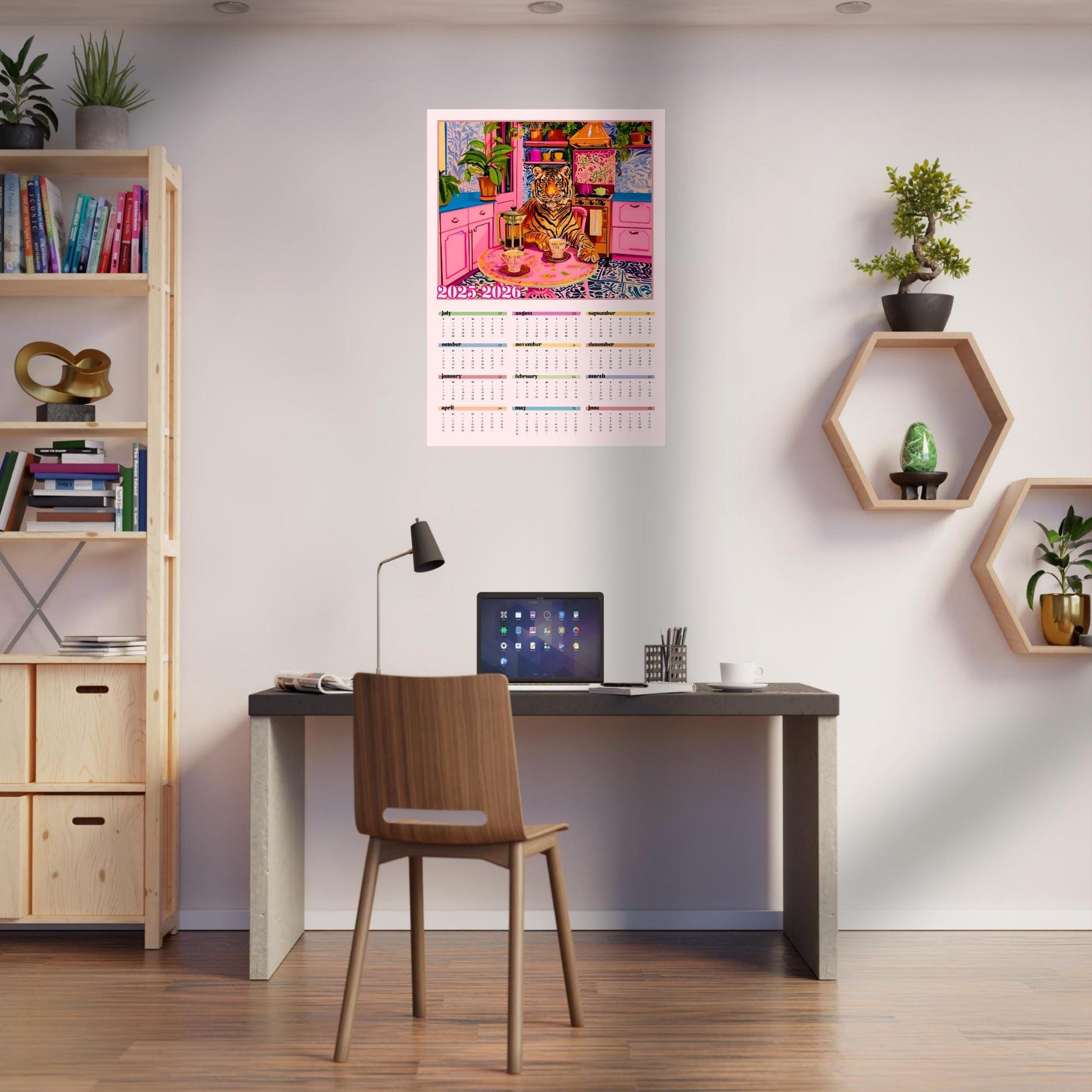 2025–2026 Tiger Calendar – Mid Year Wall Calendar – One Page Kitchen Calendar – Colorful Dopamine Decor – Academic Year at a Glance Planner