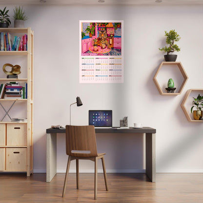 2025–2026 Tiger Calendar – Mid Year Wall Calendar – One Page Kitchen Calendar – Colorful Dopamine Decor – Academic Year at a Glance Planner