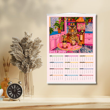 2025–2026 Tiger Calendar – Mid Year Wall Calendar – One Page Kitchen Calendar – Colorful Dopamine Decor – Academic Year at a Glance Planner