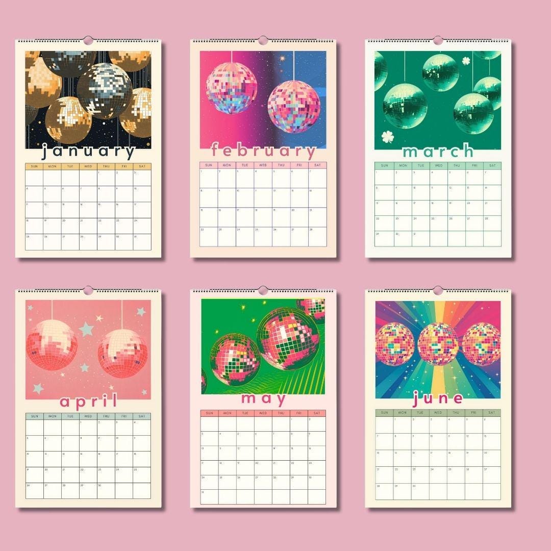Mid year 2025-2026 Disco Calendar | 2025 Colorful Schoolyear Calendar | Disco Ball Gift | Disco Ball Wall Calendar | Academic Year Calendar