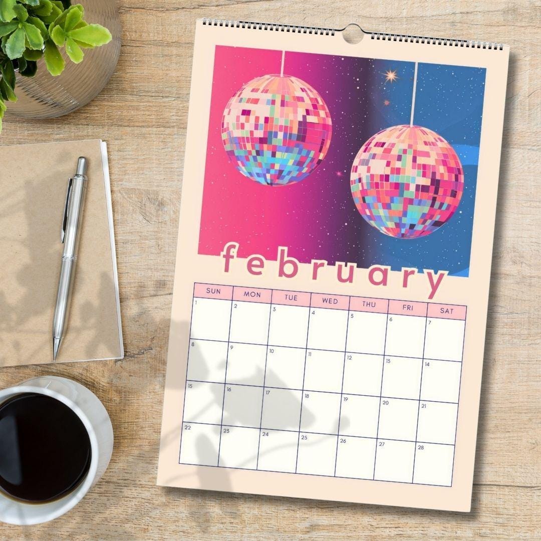 Mid year 2025-2026 Disco Calendar | 2025 Colorful Schoolyear Calendar | Disco Ball Gift | Disco Ball Wall Calendar | Academic Year Calendar