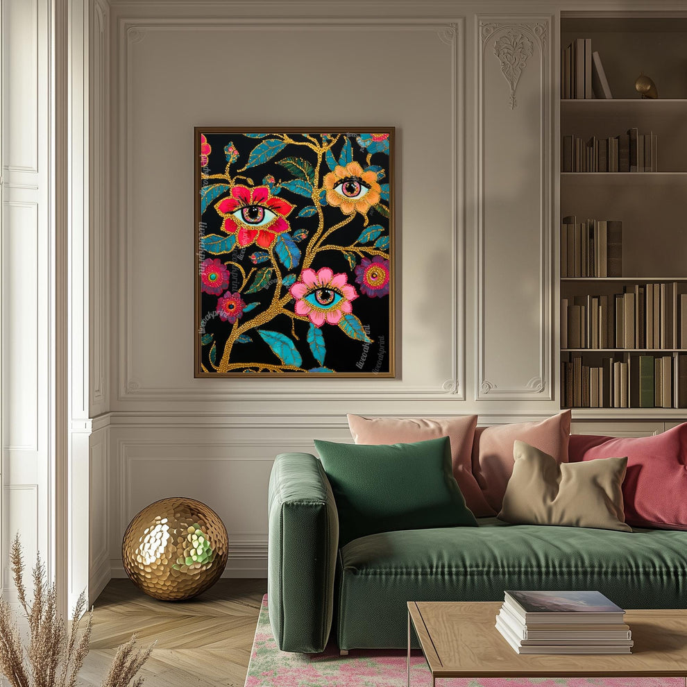 Surreal Eye Flower Art Print – Maximalist Floral Wall Art – Dark Botanical Print – Funky Eye Decor – Dopamine Decor for Eclectic Interiors