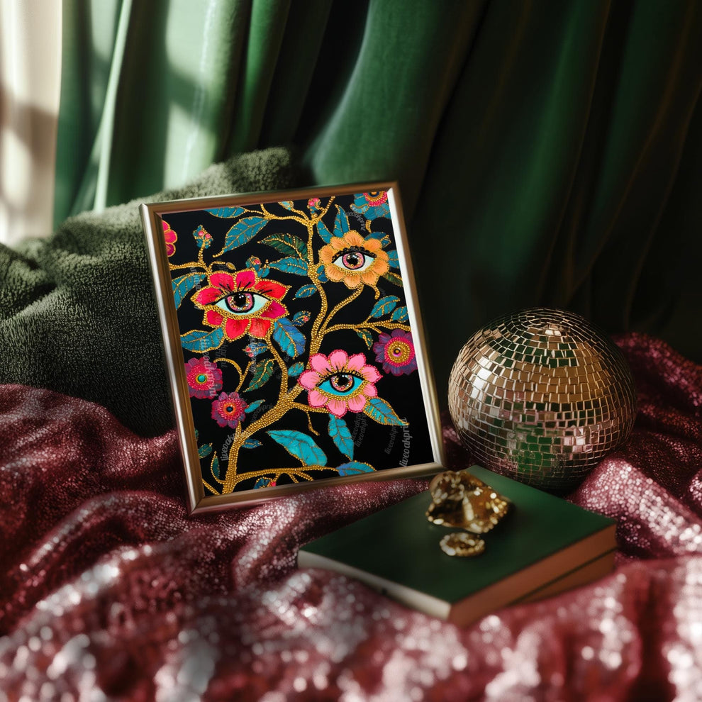 Surreal Eye Flower Art Print – Maximalist Floral Wall Art – Dark Botanical Print – Funky Eye Decor – Dopamine Decor for Eclectic Interiors