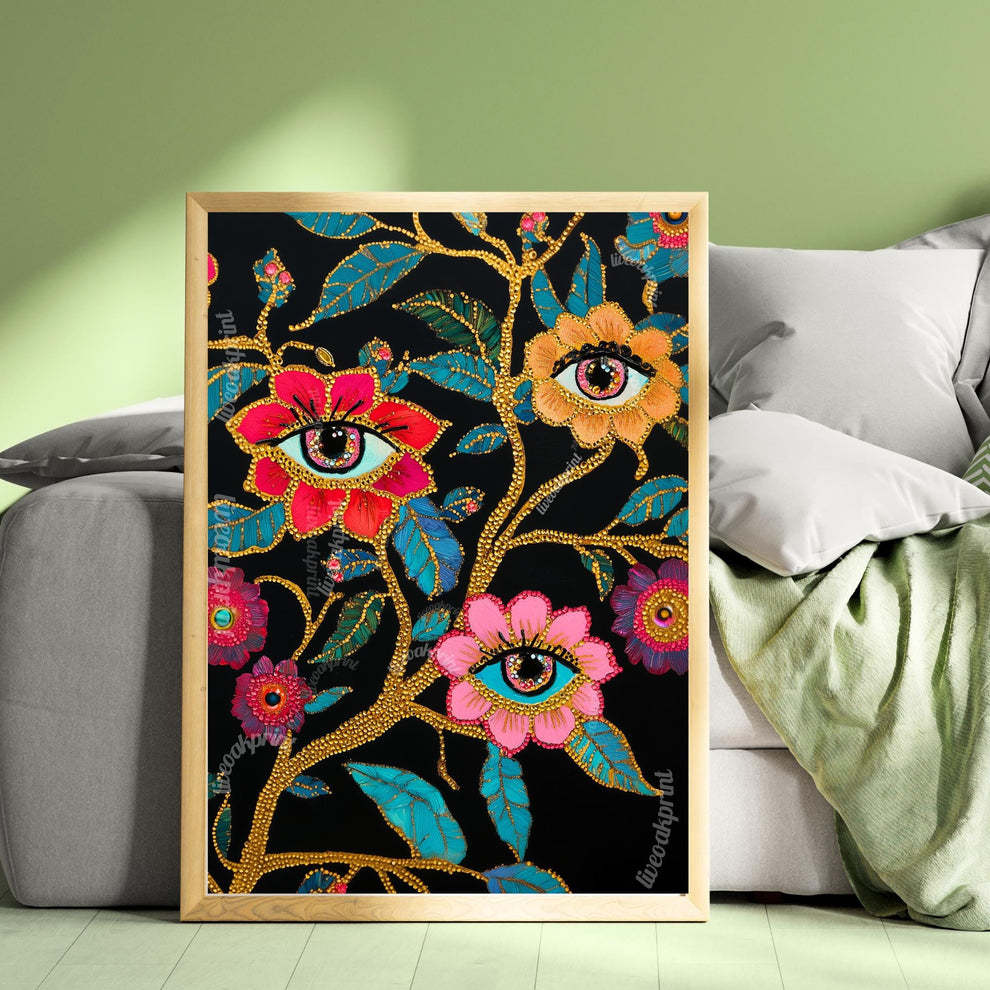 Surreal Eye Flower Art Print – Maximalist Floral Wall Art – Dark Botanical Print – Funky Eye Decor – Dopamine Decor for Eclectic Interiors
