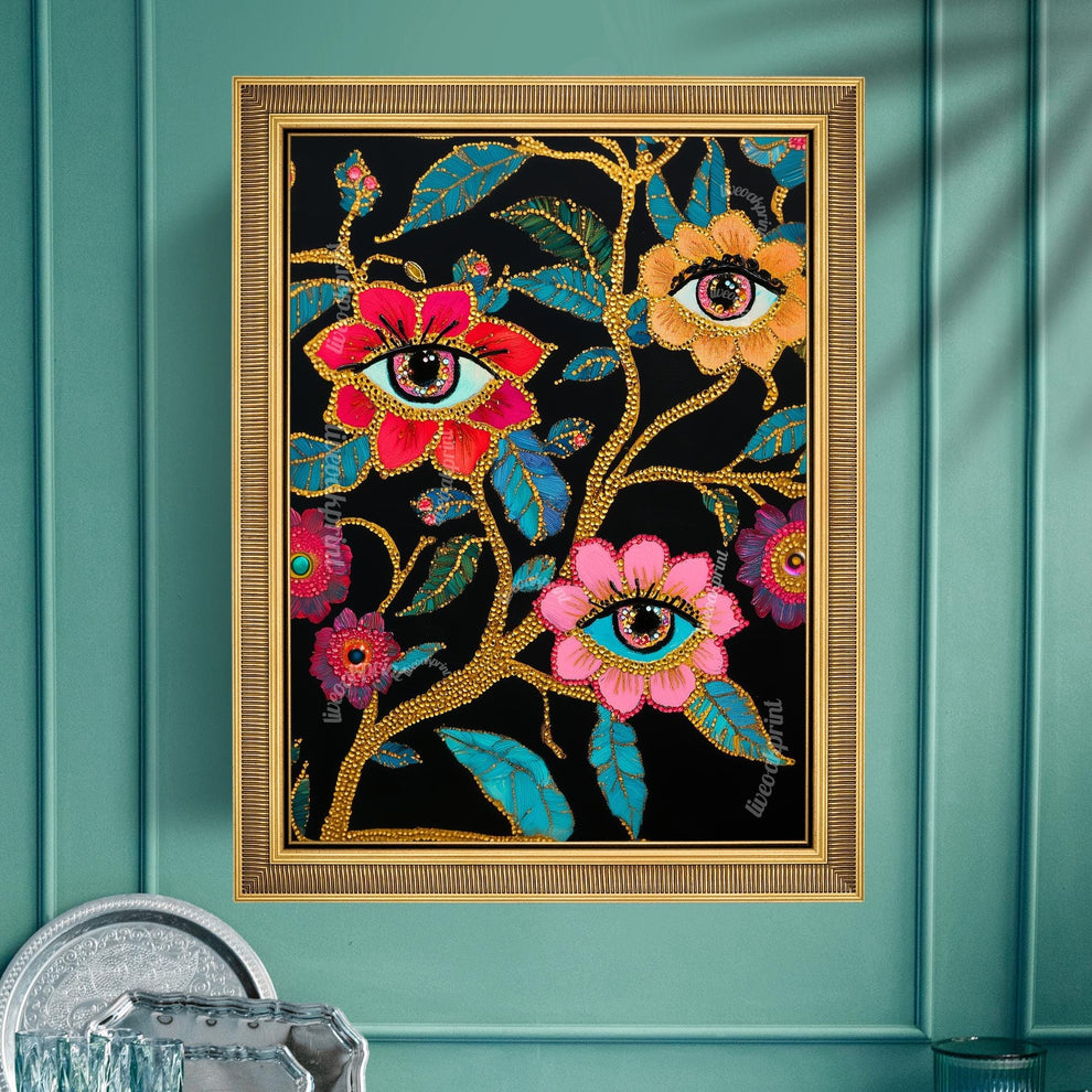 Surreal Eye Flower Art Print – Maximalist Floral Wall Art – Dark Botanical Print – Funky Eye Decor – Dopamine Decor for Eclectic Interiors